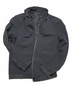 Black Lightweight Zip-Up Jacket with Snap Button Collar